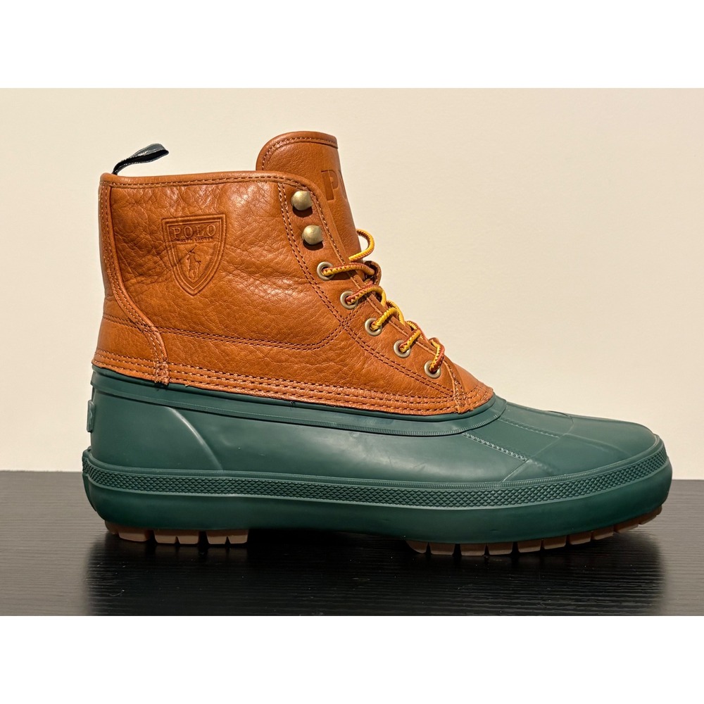 Polo Ralph Lauren Claus Laceup Men Size 10W Green Brown Leather Rubber Duck Boot